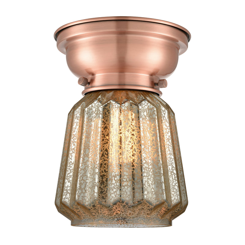 Chatham Flush Mount shown in the Antique Copper finish with a Mercury shade