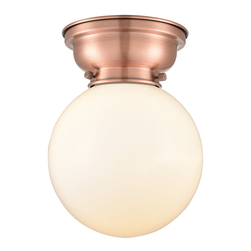 Beacon Flush Mount shown in the Antique Copper finish with a Matte White shade