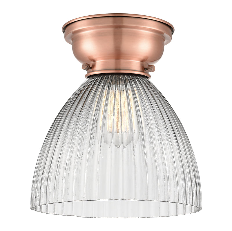 Seneca Falls Flush Mount shown in the Antique Copper finish with a Clear Halophane shade