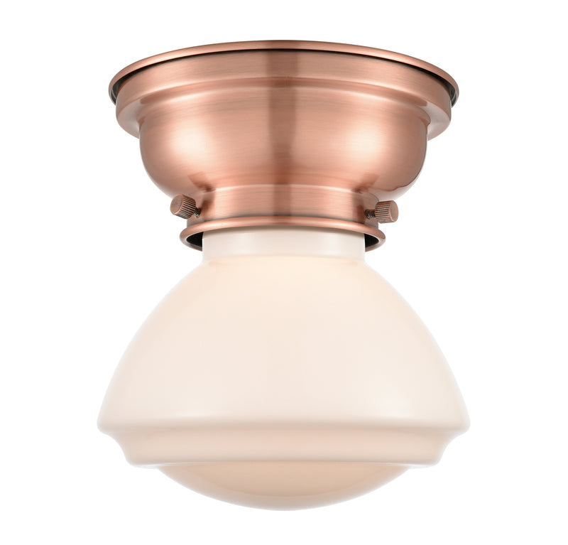 Olean Flush Mount shown in the Antique Copper finish with a Matte White shade