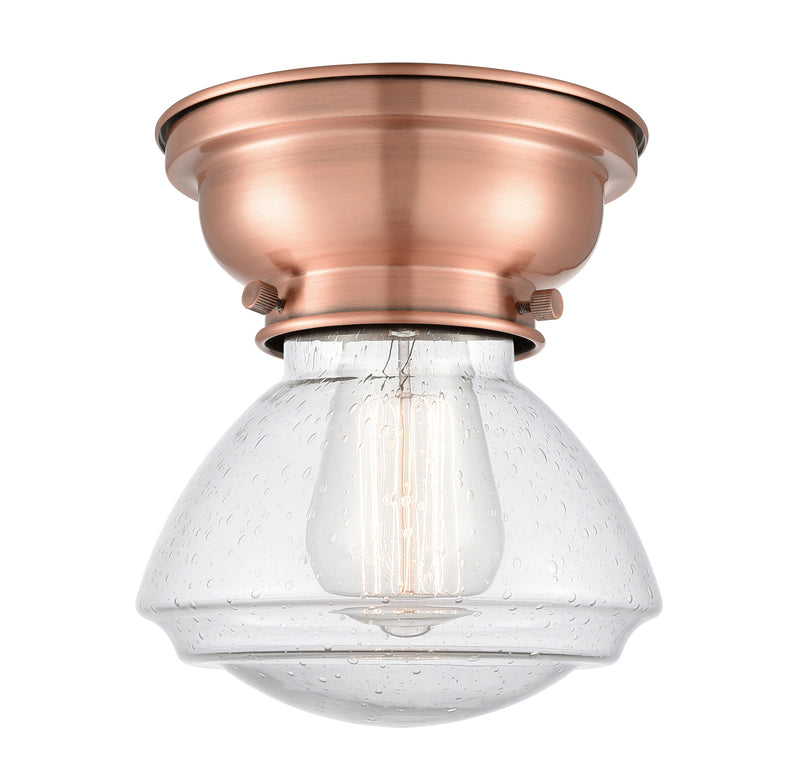 Olean Flush Mount shown in the Antique Copper finish with a Seedy shade