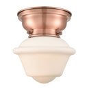 Oxford Flush Mount shown in the Antique Copper finish with a Matte White shade