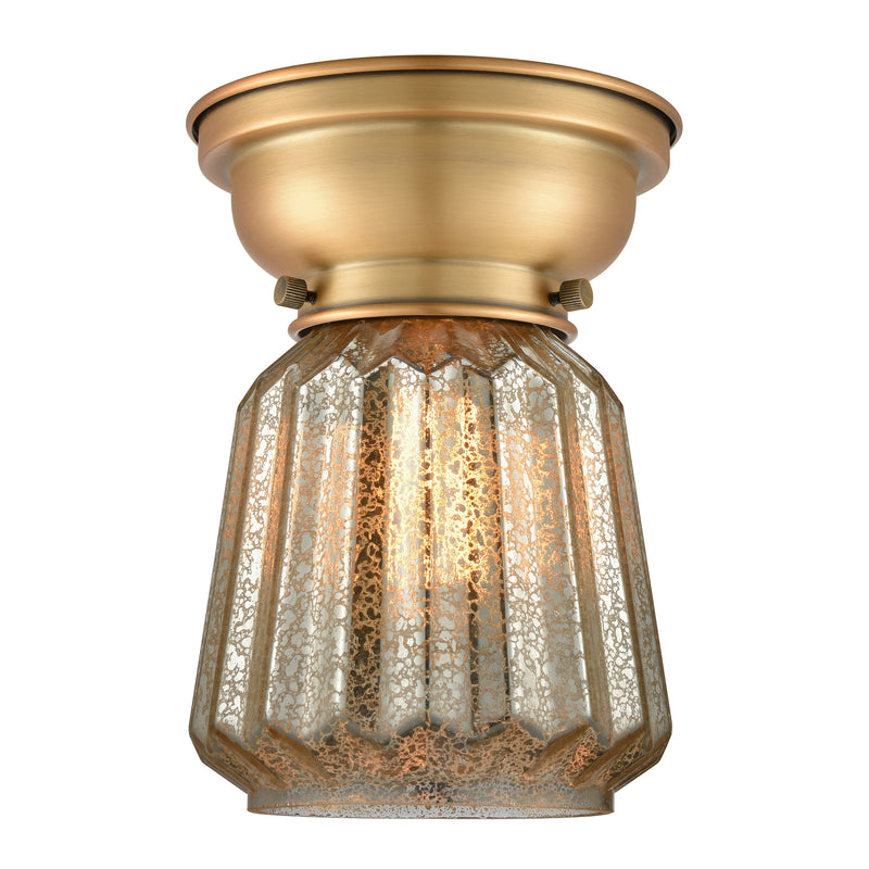 Chatham Flush Mount shown in the Brushed Brass finish with a Mercury shade