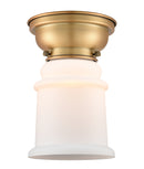 Canton Flush Mount shown in the Brushed Brass finish with a Matte White shade