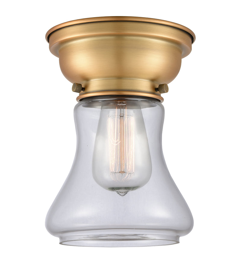 Bellmont Flush Mount shown in the Brushed Brass finish with a Clear shade