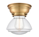 Olean Flush Mount shown in the Brushed Brass finish with a Clear shade