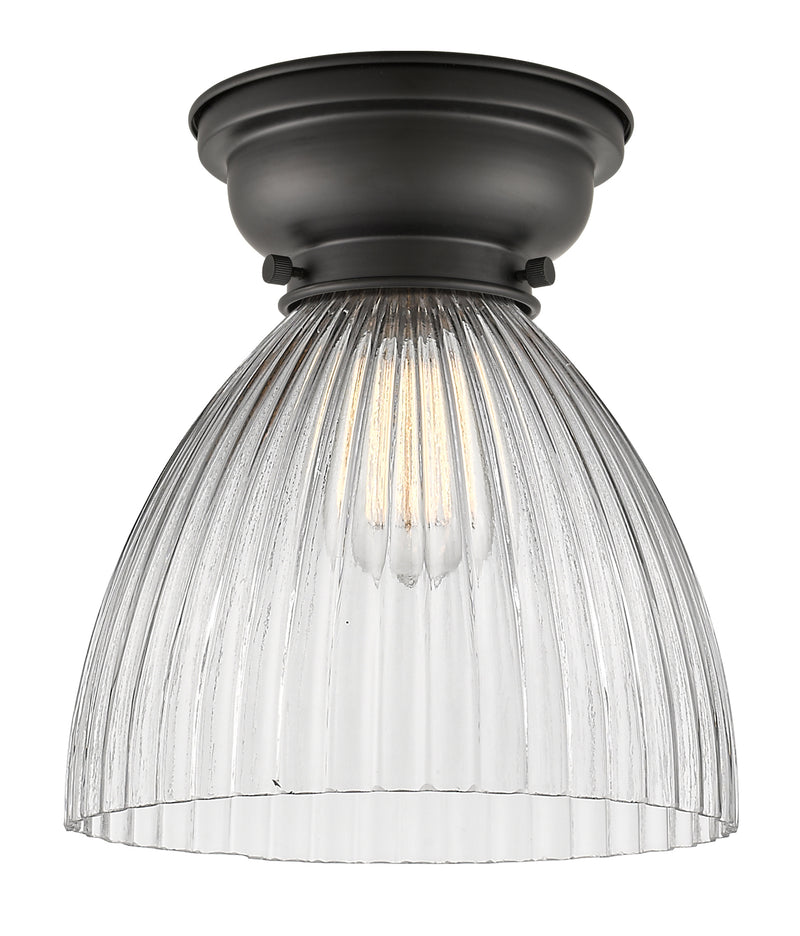 Seneca Falls Flush Mount shown in the Matte Black finish with a Clear Halophane shade