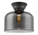 Bell Flush Mount shown in the Matte Black finish with a Plated Smoke shade