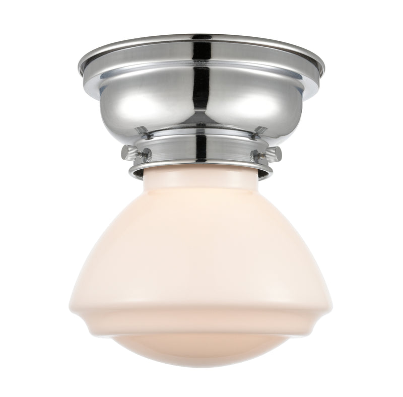 Olean Flush Mount shown in the Polished Chrome finish with a Matte White shade