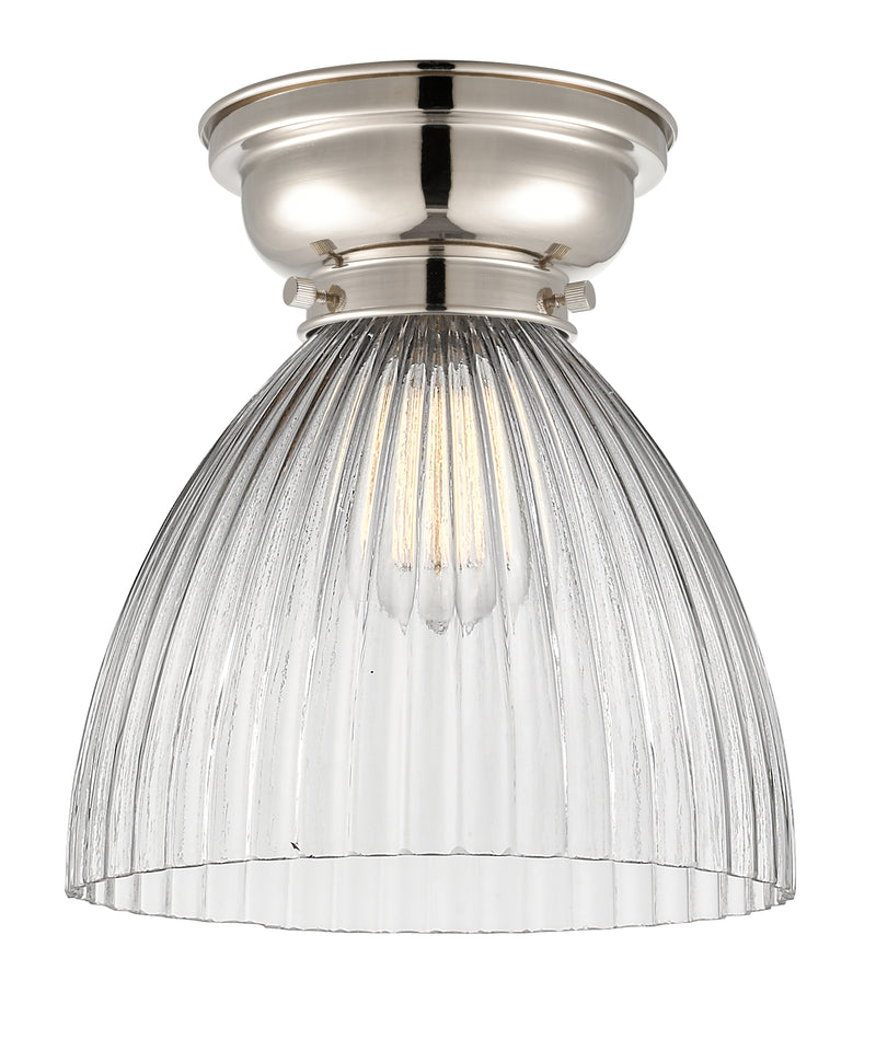 Seneca Falls Flush Mount shown in the Polished Nickel finish with a Clear Halophane shade