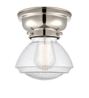 Olean Flush Mount shown in the Polished Nickel finish with a Seedy shade