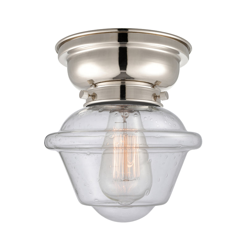 Oxford Flush Mount shown in the Polished Nickel finish with a Seedy shade