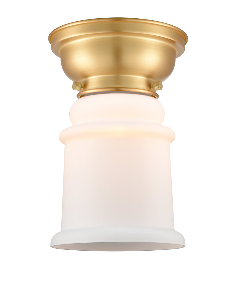 Canton Flush Mount shown in the Satin Gold finish with a Matte White shade