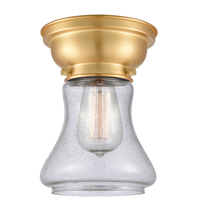 Bellmont Flush Mount shown in the Satin Gold finish with a Seedy shade