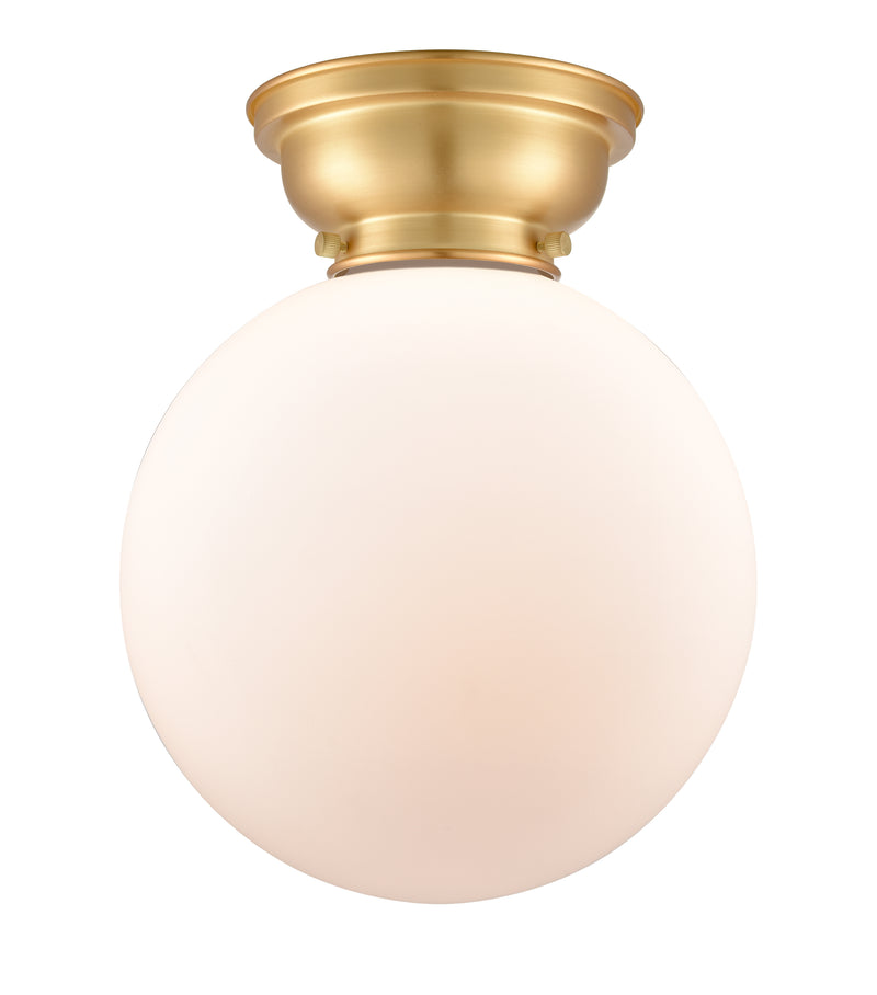 Beacon Flush Mount shown in the Satin Gold finish with a Matte White shade