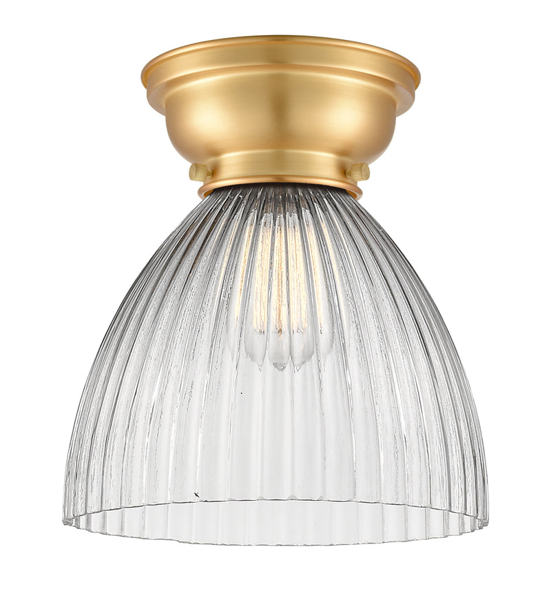 Seneca Falls Flush Mount shown in the Satin Gold finish with a Clear Halophane shade