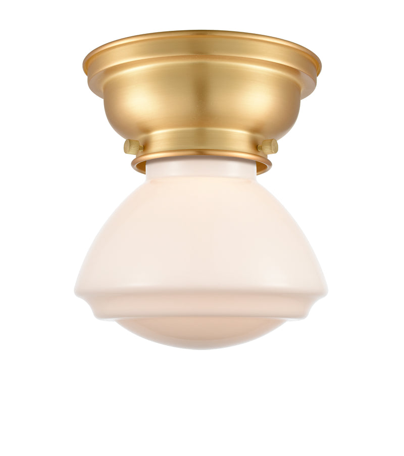 Olean Flush Mount shown in the Satin Gold finish with a Matte White shade