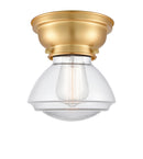 Olean Flush Mount shown in the Satin Gold finish with a Clear shade