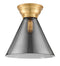 Cone Flush Mount shown in the Satin Gold finish with a Plated Smoke shade