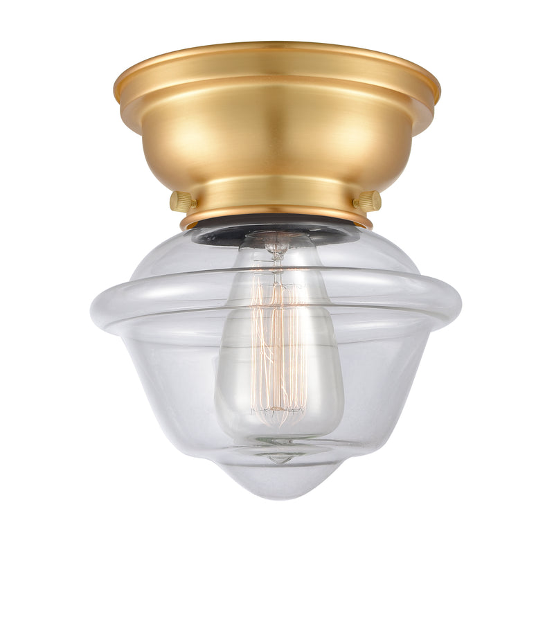 Oxford Flush Mount shown in the Satin Gold finish with a Clear shade