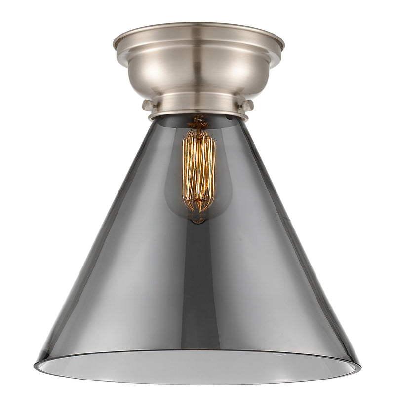 Cone Flush Mount shown in the Brushed Satin Nickel finish with a Plated Smoke shade