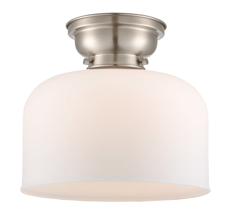 Bell Flush Mount shown in the Brushed Satin Nickel finish with a Matte White shade