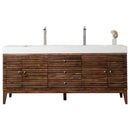 James Martin Linear 72" Double Vanity Mid Century Walnut with Glossy White Composite Top 210-V72D-WLT-GW