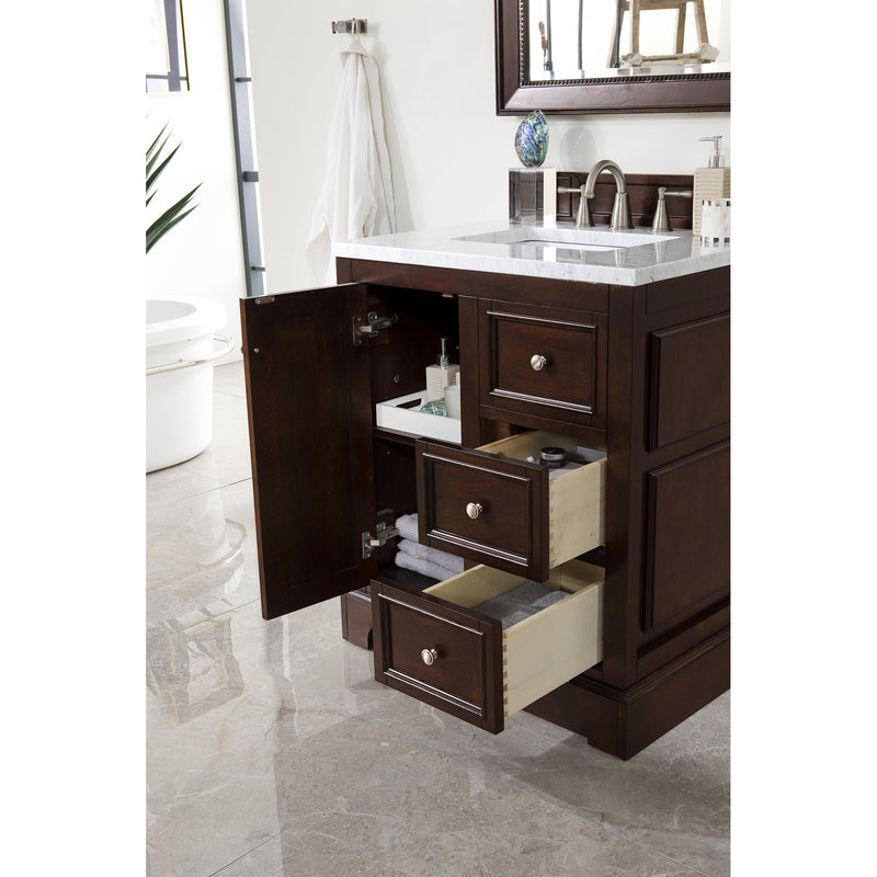 James Martin De Soto 30" Single Vanity Burnished Mahogany with 3 cm Carrara Marble Top 825-V30-BNM-3CAR