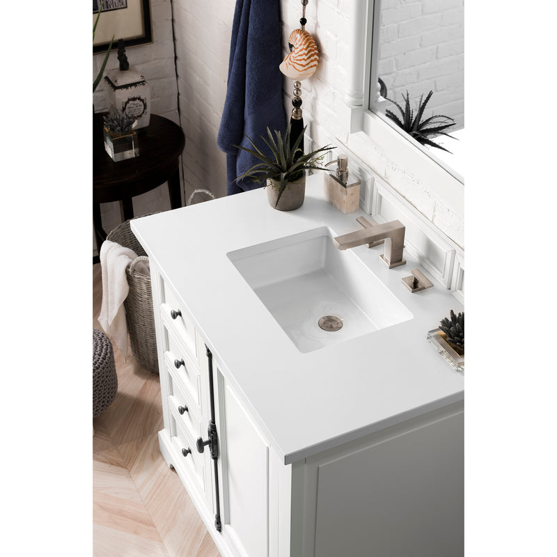 James Martin Providence 36" Single Vanity Cabinet Bright White with 3 cm Classic White Quartz Top 238-105-V36-BW-3CLW