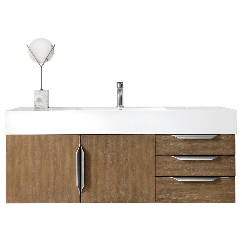 James Martin Mercer Island 48" Single Vanity Latte Oak with Glossy White Composite Top 389-V48-LTO-A-GW