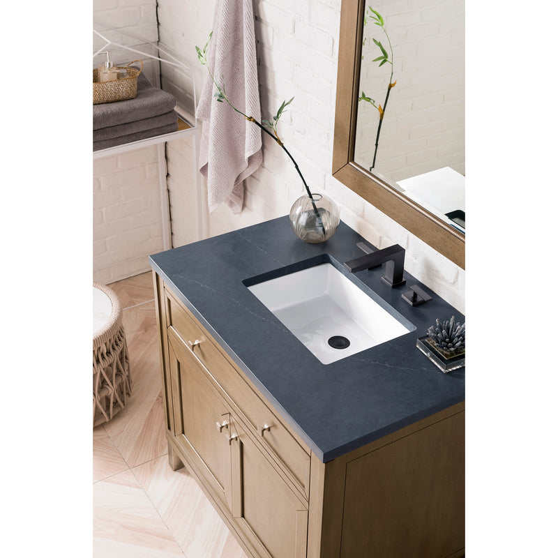 James Martin Chicago 36" Single Vanity Whitewashed Walnut with 3 cm Charcoal Soapstone Quartz Top 305-V36-WWW-3CSP