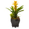 Nearly Natural Yellow Bromeliad In Black Hexagon Planter