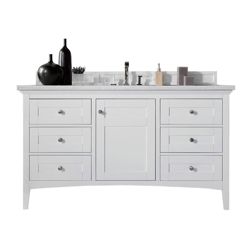 James Martin Palisades 60" Single Vanity Bright White with 3 cm Carrara Marble Top 527-V60S-BW-3CAR