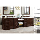 James Martin De Soto 118" Double Vanity Set Burnished Mahogany with Makeup Table 3 cm Arctic Fall Solid Surface Top 825-V118-BNM-DU-AF