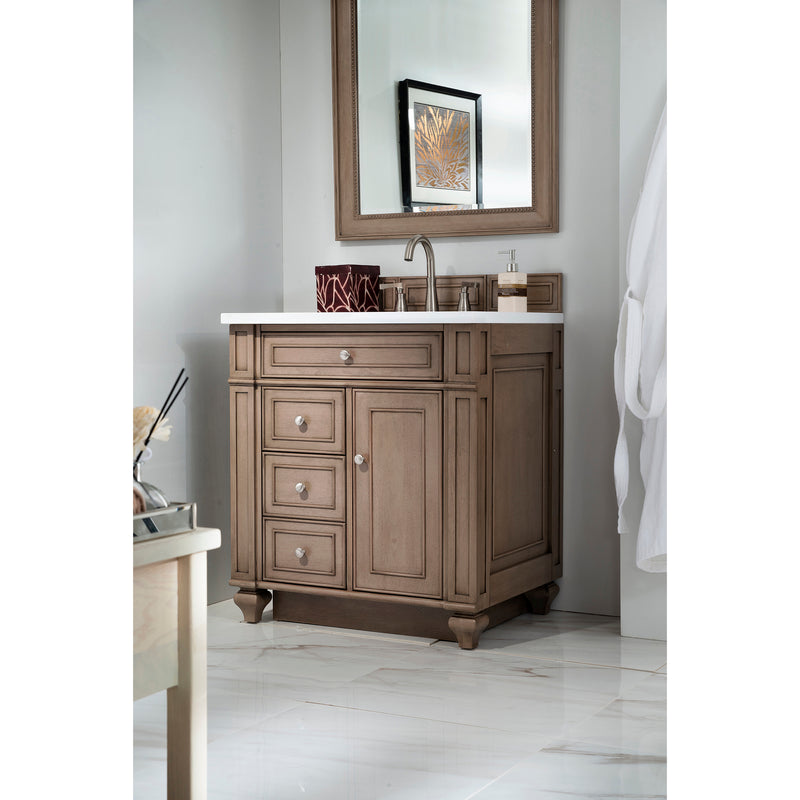 James Martin Bristol 30" Single Vanity Whitewashed Walnut with 3 cm Classic White Quartz Top 157-V30-WW-3CLW