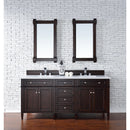 James Martin Brittany 72" Burnished Mahogany Double Vanity with 3 cm Classic White Quartz Top 650-V72-BNM-3CLW