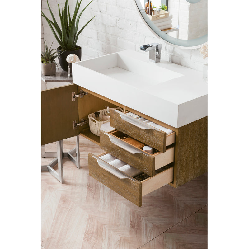 James Martin Mercer Island 36" Single Vanity Latte Oak with Glossy White Composite Top 389-V36-LTO-A-GW