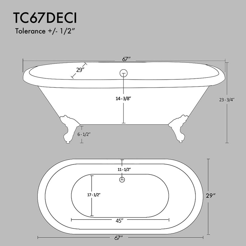 Cambridge Plumbing Cast Iron Double Ended Clawfoot Tub 67" x 30" No Drillings BN Package