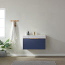 Alicante 36" Vanity in Classic Blue with White Sintered Stone Countertop and undermount sink With Mirror