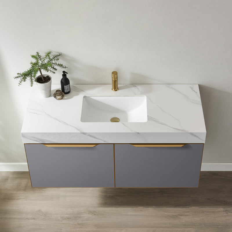 Alicante 48M" Vanity in Classic Blue with White Sintered Stone Countertop and undermount sink With Mirror