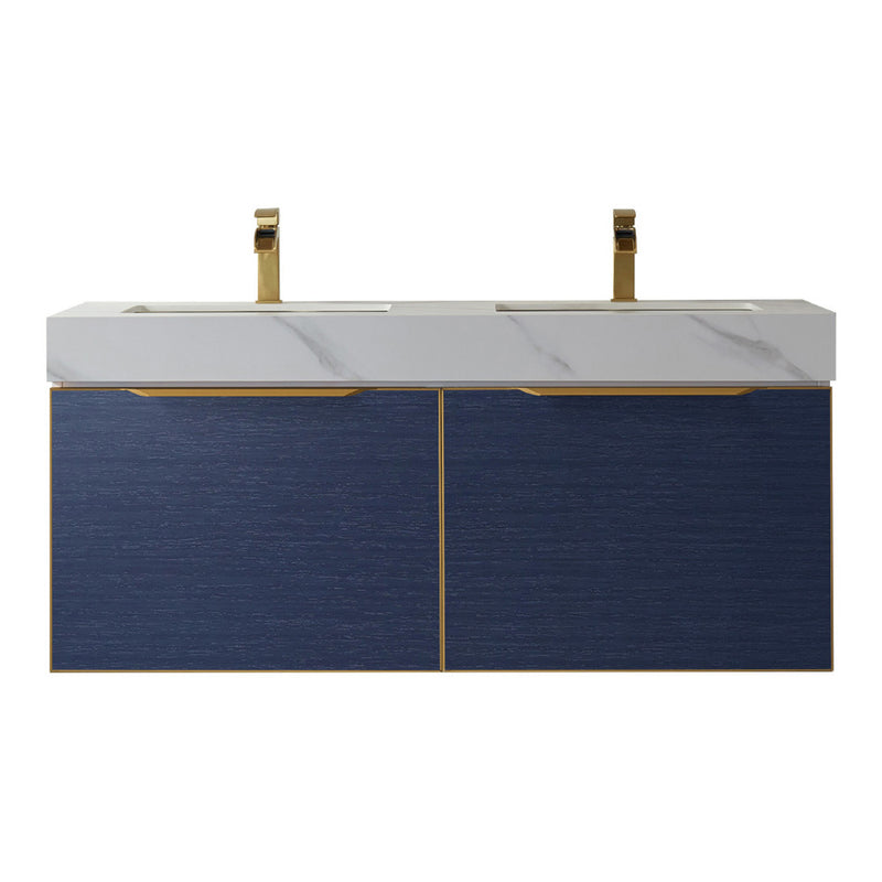 Alicante 48M" Vanity in Classic Blue with White Sintered Stone Countertop and undermount sink With Mirror