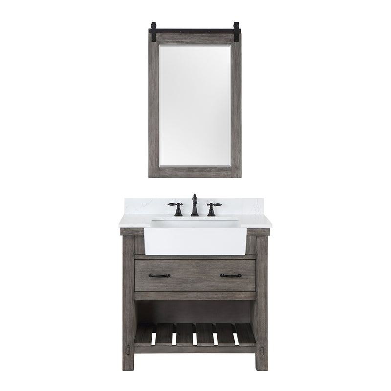 Villareal 36" Single Bath Vanity with Composite Stone Top in White, White Farmhouse Basin