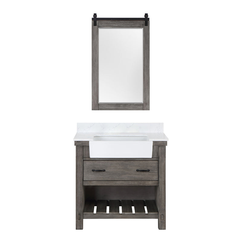 Villareal 36" Single Bath Vanity with Composite Stone Top in White, White Farmhouse Basin