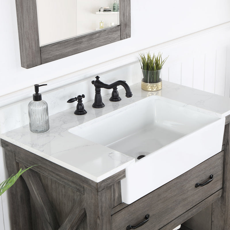 Villareal 36" Single Bath Vanity with Composite Stone Top in White, White Farmhouse Basin