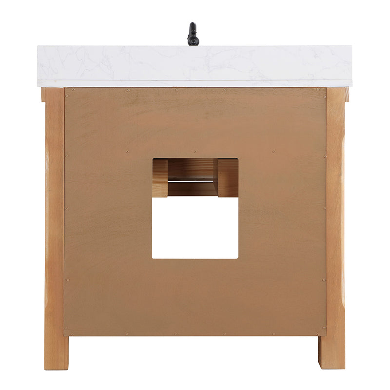 Villareal 36" Single Bath Vanity with Composite Stone Top in White, White Farmhouse Basin