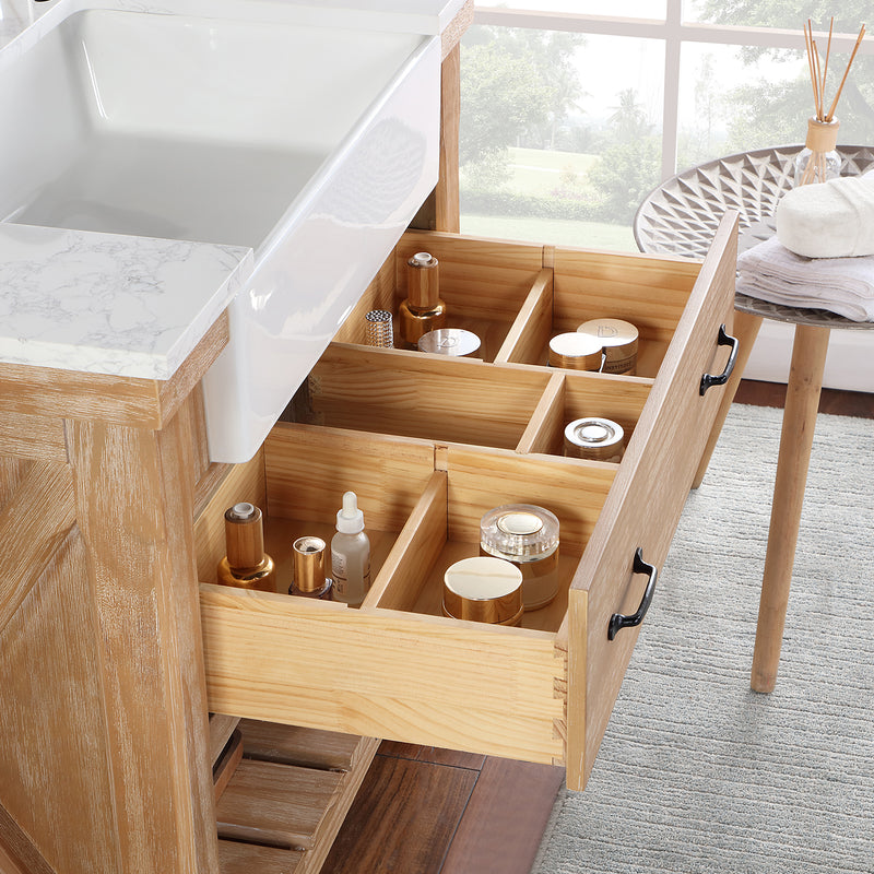 Villareal 36" Single Bath Vanity with Composite Stone Top in White, White Farmhouse Basin