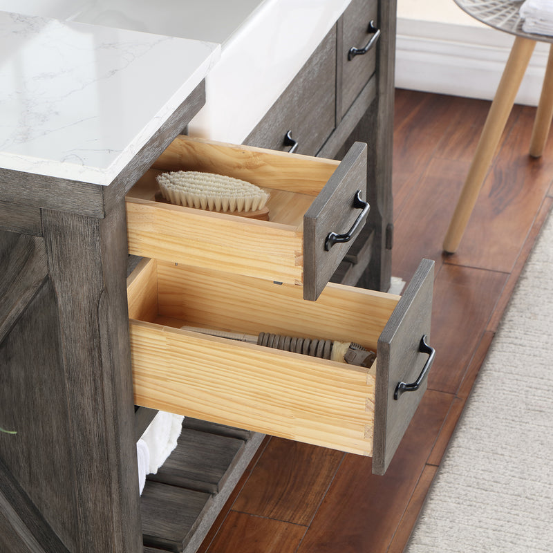 Villareal 48" Single Bath Vanity with Composite Stone Top in White, White Farmhouse Basin