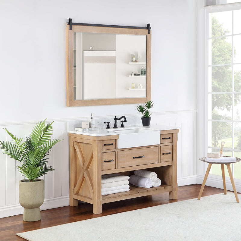 Villareal 48" Single Bath Vanity with Composite Stone Top in White, White Farmhouse Basin