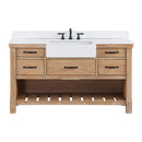 Villareal 60" Single Bath Vanity with Composite Stone Top in White, White Farmhouse Basin