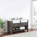 Villareal 60" Double Bath Vanity with Composite Stone Top in White, White Farmhouse Basin